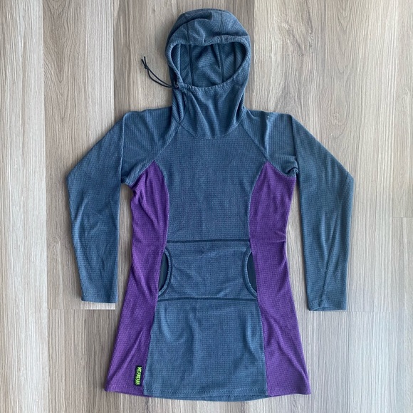 Melanzana Tops - Melanzana Micro Grid Hoodie Dress in Purple and Blue Women’s Size Small